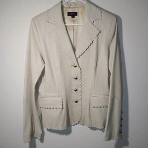 Tahari 100% Leather Blazer/Jacket Scalloped Trim Size 10 Cream